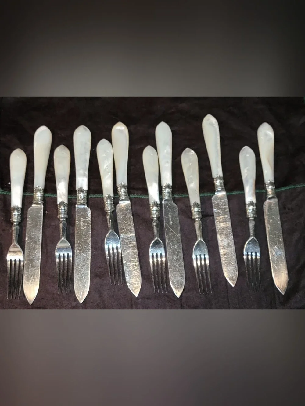 Antique WH& S.A ENGLAND MADE  Mother-of-Pearl Handle Knife and Fork Set OF 6